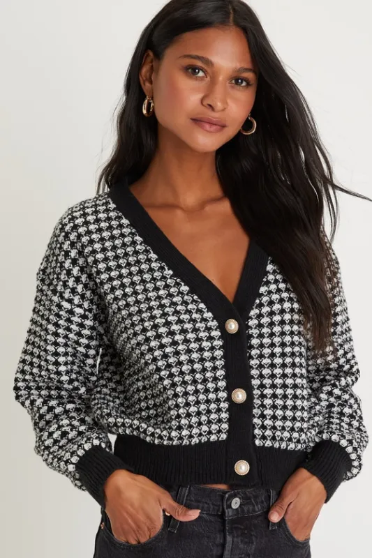 Exceptionally Iconic Black and White Houndstooth Cardigan sold by Lulus