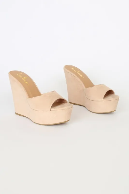 Sheree Light Nude Suede Platform Wedges made by Lulus