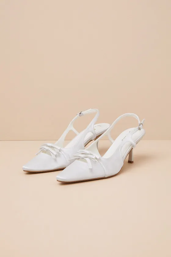 Jeneva White Satin Pointed-Toe Slingback Pumps sold by Lulus product image thumbnail 2