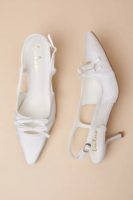 Jeneva White Satin Pointed-Toe Slingback Pumps sold by Lulus product image thumbnail 4