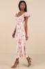 Ryland Cream Multi Floral Satin Flutter Sleeve Midi Dress sold by Lulus