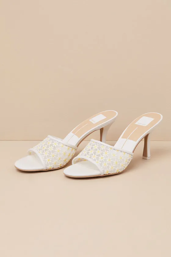 Lavena White and Yellow Floral Leather Mesh High Heel Sandals sold by Lulus