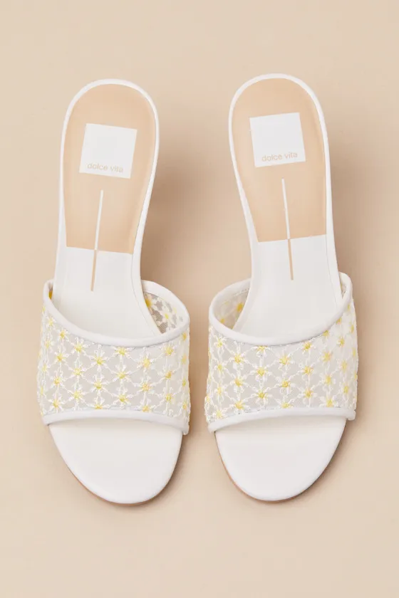 Lavena White and Yellow Floral Leather Mesh High Heel Sandals sold by Lulus product image thumbnail 2
