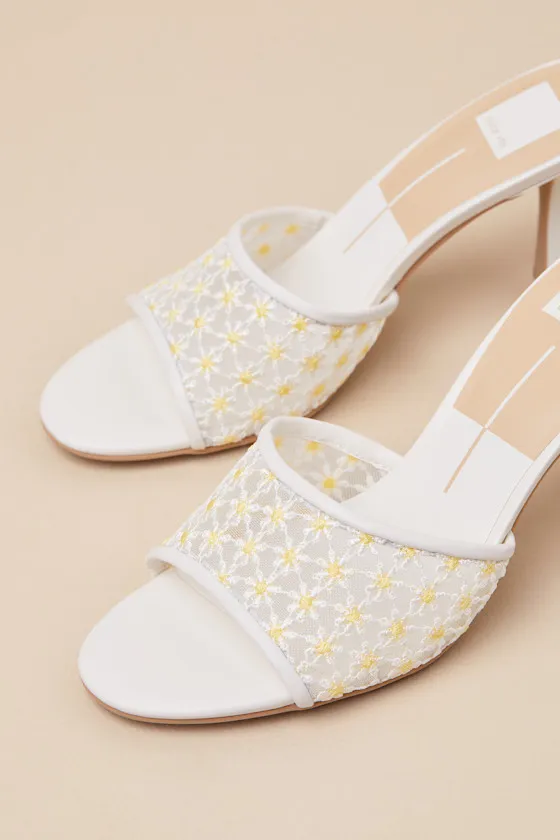 Lavena White and Yellow Floral Leather Mesh High Heel Sandals sold by Lulus product image thumbnail 3