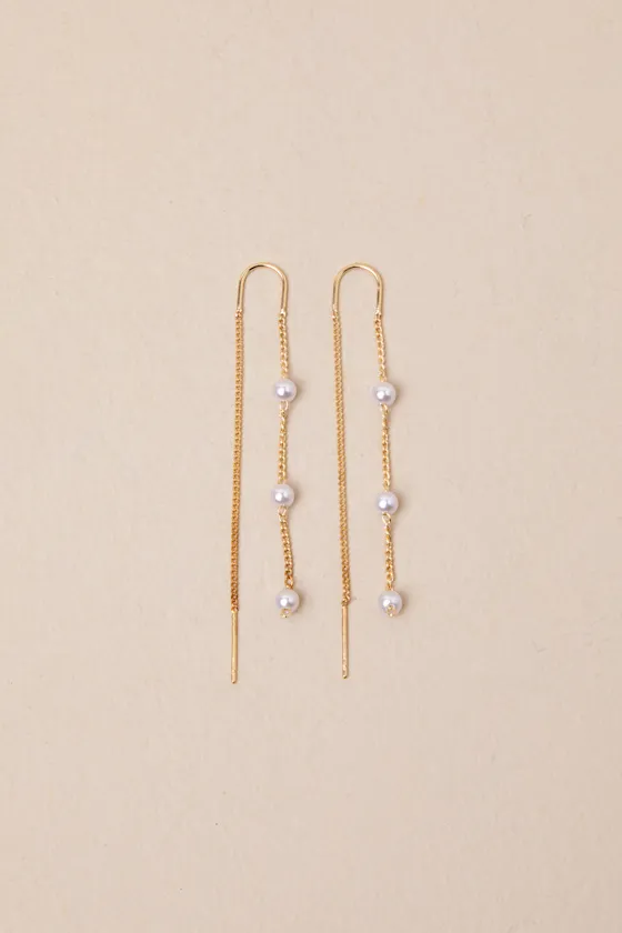 Simply Memorable Gold Pearl Threader Earrings sold by Lulus product image thumbnail 2