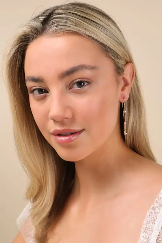 Simply Memorable Gold Pearl Threader Earrings sold by Lulus product image thumbnail 3