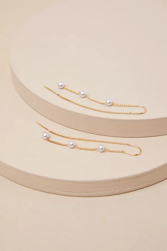 Simply Memorable Gold Pearl Threader Earrings sold by Lulus product image thumbnail 4