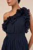 Splendid Charisma Navy Ruffled Pleated One-Shoulder Midi Dress sold by Lulus