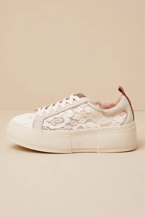 Glee Cream Lace Platform Lace-Up Sneakers sold by Lulus product image thumbnail 3