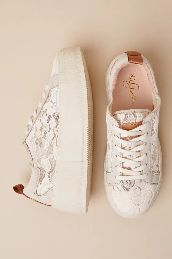 Glee Cream Lace Platform Lace-Up Sneakers sold by Lulus product image thumbnail 4