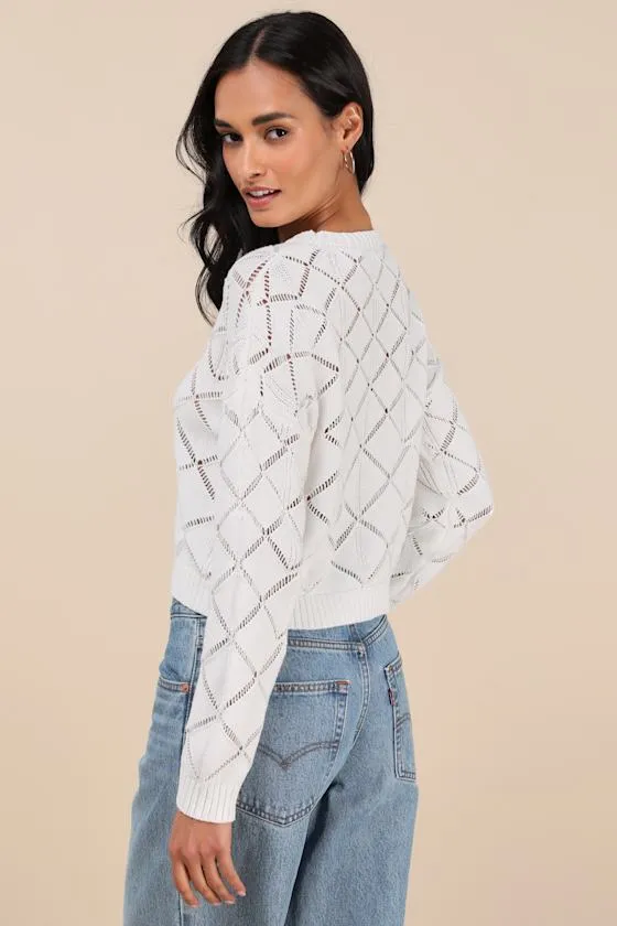 Effortlessly Delightful Ivory Pointelle Knit Sweater Top sold by Lulus product image thumbnail 2