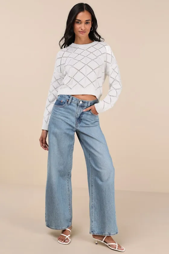 Effortlessly Delightful Ivory Pointelle Knit Sweater Top sold by Lulus product image thumbnail 3