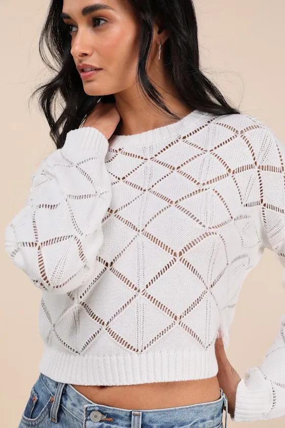 Effortlessly Delightful Ivory Pointelle Knit Sweater Top sold by Lulus product image thumbnail 4