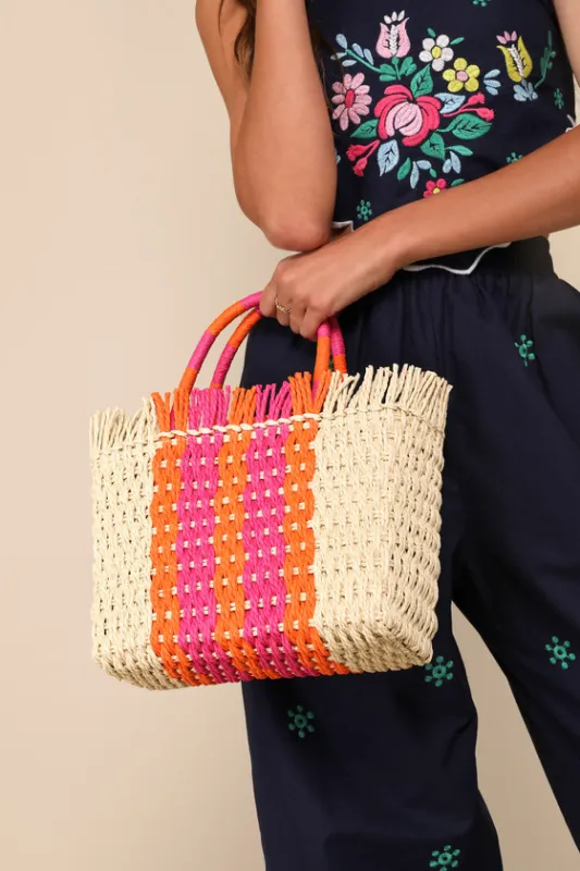 Sicily Natural Multi Striped Woven Straw Mini Tote Bag sold by Lulus