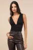 Truly Sultry Black V-Neck Ruched Sleeveless Bodysuit sold by Lulus