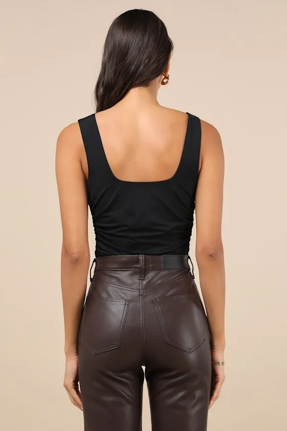 Truly Sultry Black V-Neck Ruched Sleeveless Bodysuit sold by Lulus product image thumbnail 2