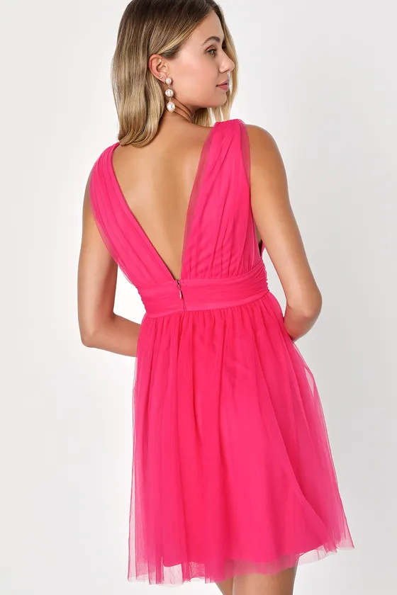 Heavenly Hues Hot Pink Tulle Sleeveless Mini Dress sold by Lulus product image thumbnail 3
