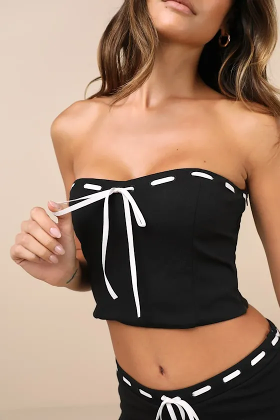 Jalie Black Ribbon Strapless Crop Top sold by Lulus product image thumbnail 4