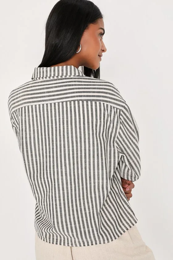 Chic Marvel White and Grey Striped Button-Up Long Sleeve Top sold by Lulus product image thumbnail 2