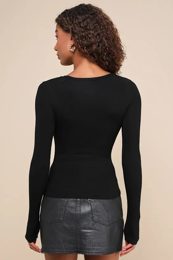 Flirty Little Secret Black Ribbed Cutout Long Sleeve Top sold by Lulus product image thumbnail 4