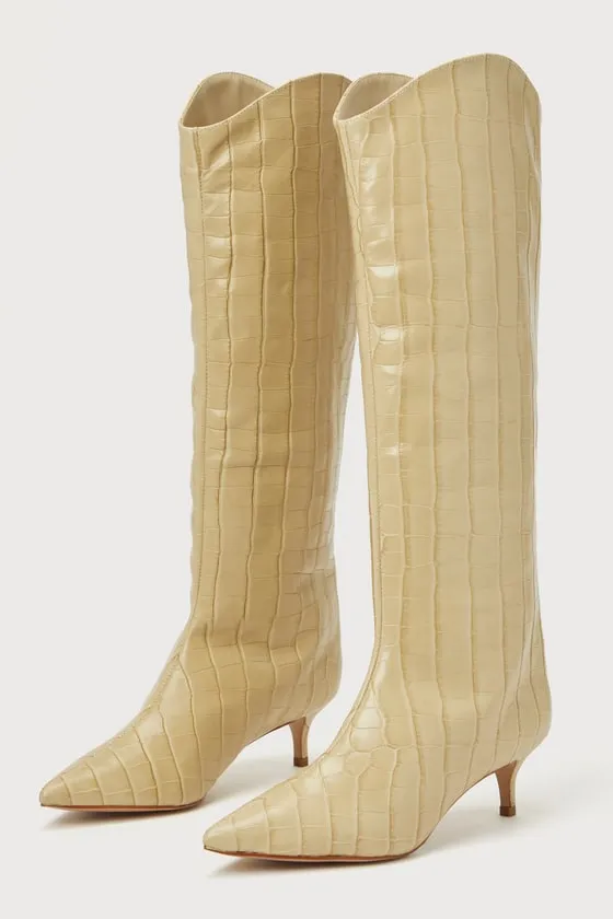 Maryana Lo Almond Buff Croc-Embossed Leather Knee-High Boots sold by Lulus product image thumbnail 2