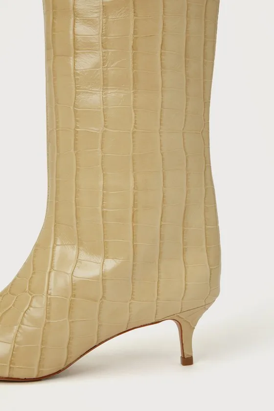 Maryana Lo Almond Buff Croc-Embossed Leather Knee-High Boots sold by Lulus product image thumbnail 4
