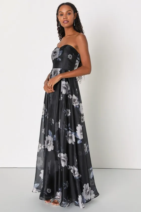 Regal Status Black Floral Print Strapless Maxi Dress sold by Lulus product image thumbnail 3