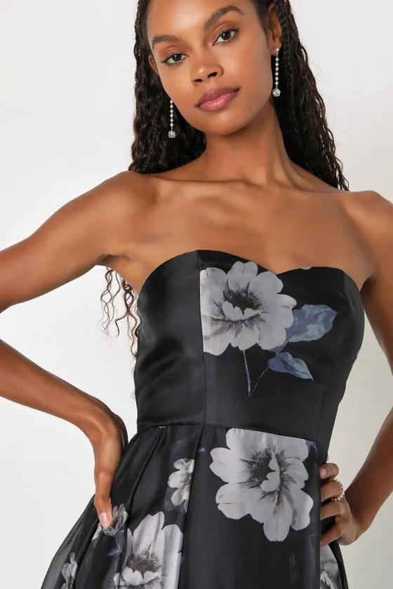 Regal Status Black Floral Print Strapless Maxi Dress sold by Lulus product image thumbnail 4