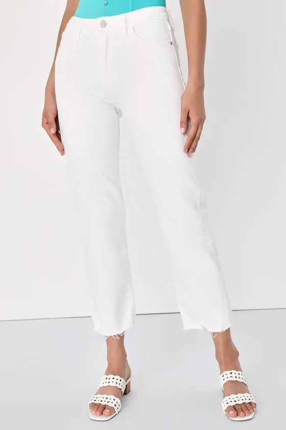 Ultimate Trend White Denim Cropped Raw Hem Straight-Leg Jeans sold by Lulus product image thumbnail 2
