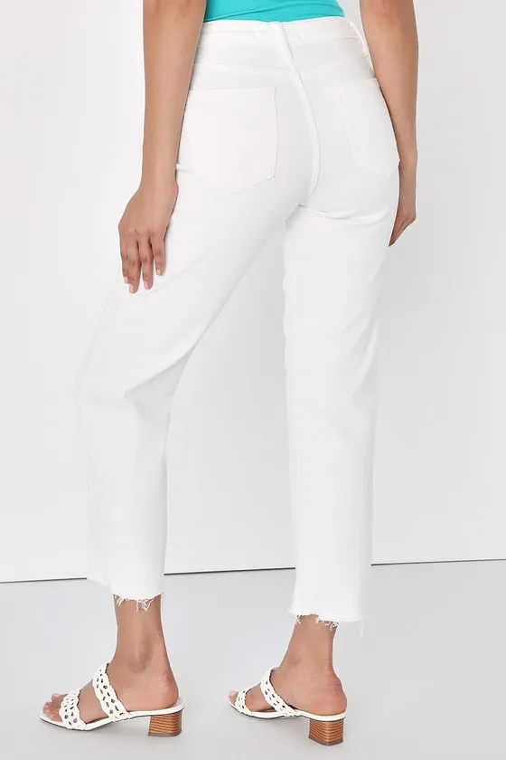 Ultimate Trend White Denim Cropped Raw Hem Straight-Leg Jeans sold by Lulus product image thumbnail 3
