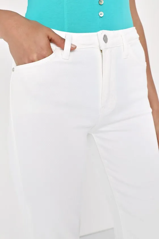 Ultimate Trend White Denim Cropped Raw Hem Straight-Leg Jeans sold by Lulus product image thumbnail 4