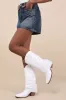 Eye Candy White Leather Rhinestone Knee-High Western Boots sold by Lulus