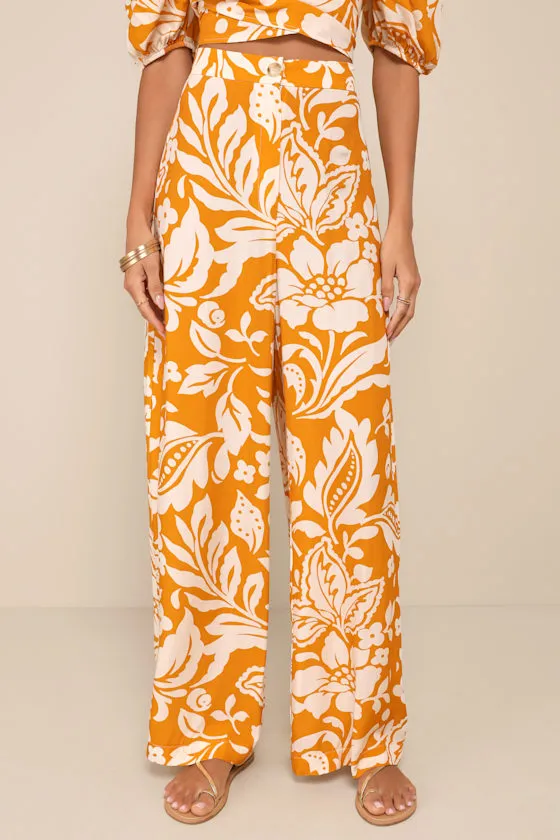 Double the Charm Orange Floral High-Rise Straight Leg Pants sold by Lulus product image thumbnail 2