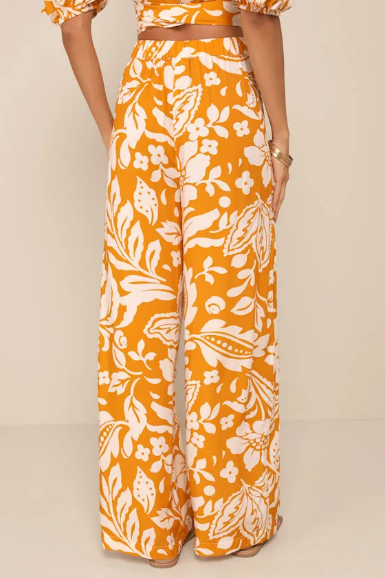 Double the Charm Orange Floral High-Rise Straight Leg Pants sold by Lulus product image thumbnail 3