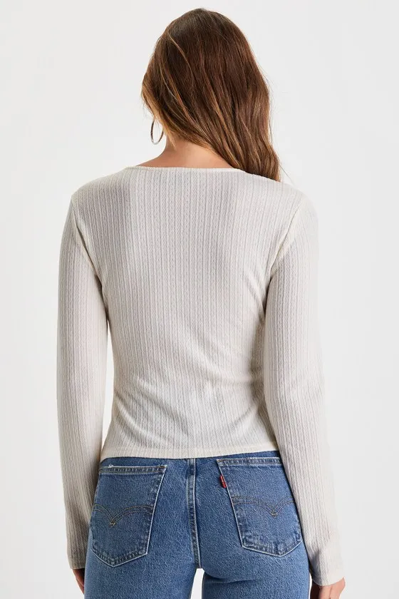 Simple Adoration Ivory Pointelle Scoop Neck Long Sleeve Top sold by Lulus product image thumbnail 3