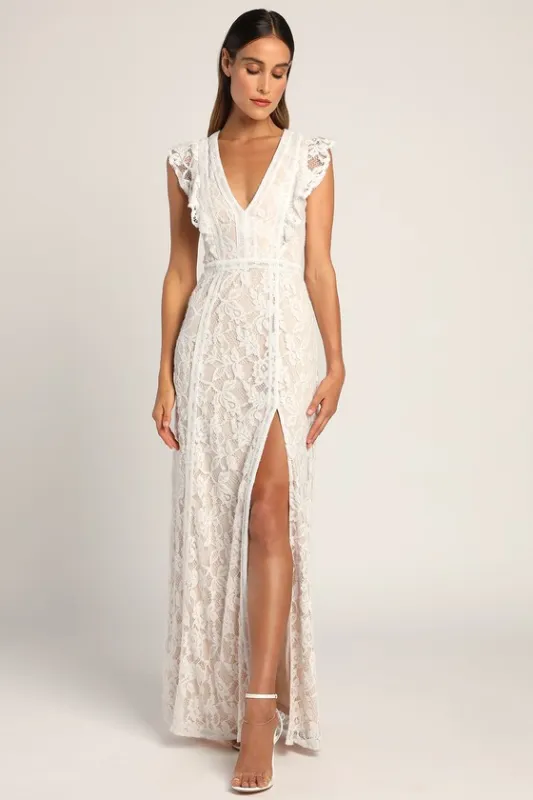 This Moment in Time White Lace Ruffled Maxi Dress sold by Lulus