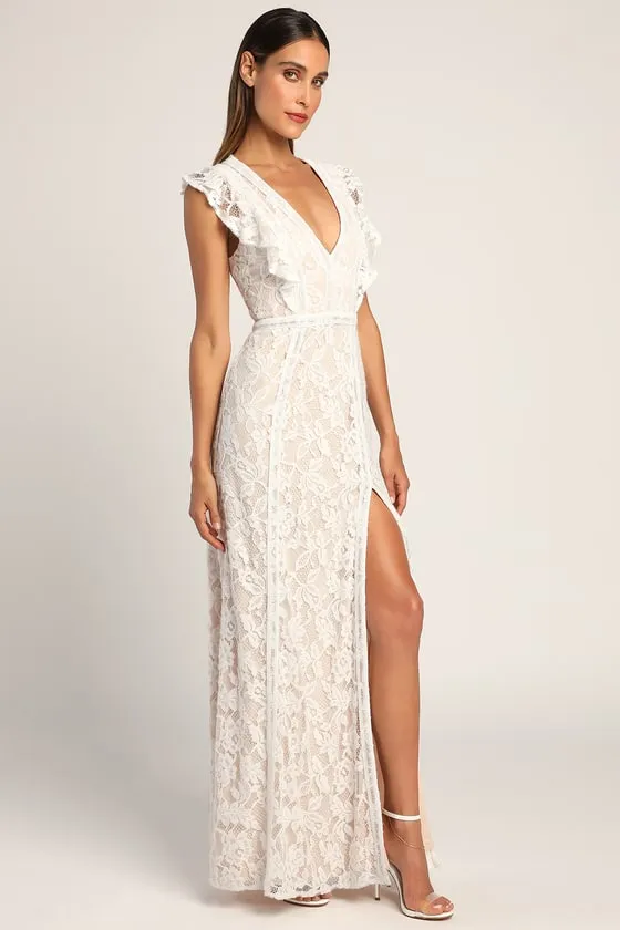 This Moment in Time White Lace Ruffled Maxi Dress sold by Lulus product image thumbnail 3