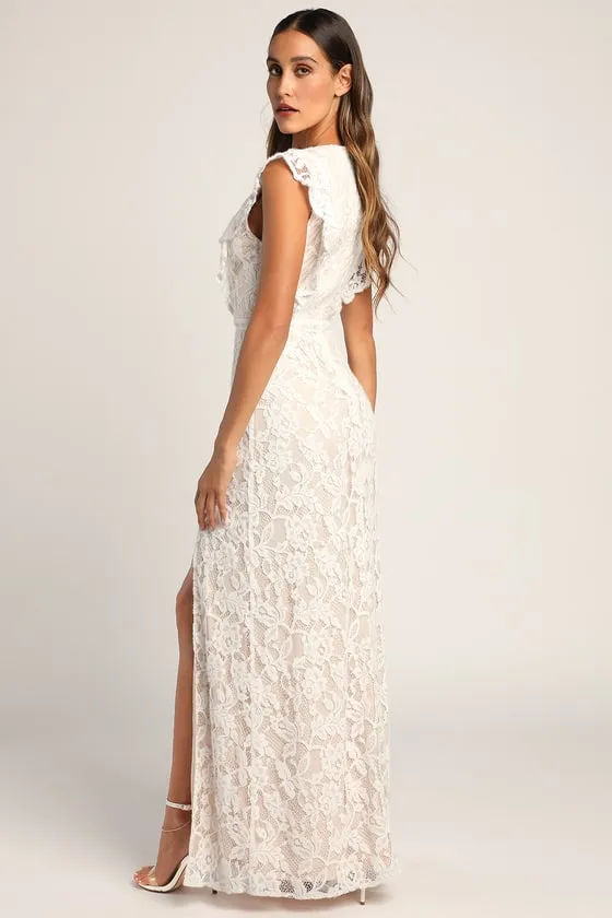This Moment in Time White Lace Ruffled Maxi Dress sold by Lulus product image thumbnail 4