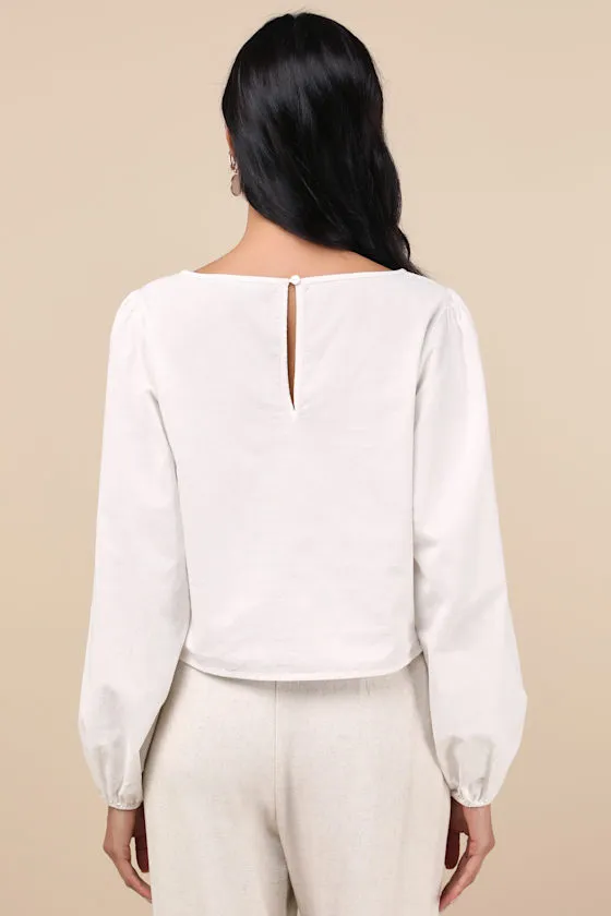 Adjoa White Embroidered Scalloped Blouson Sleeve Top sold by Lulus product image thumbnail 4