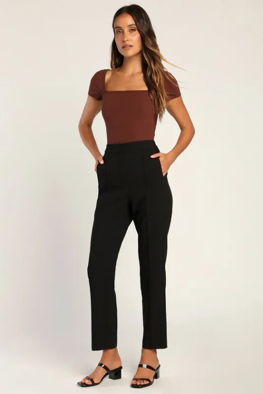 Chic Business Black High-Waisted Trouser Pants sold by Lulus
