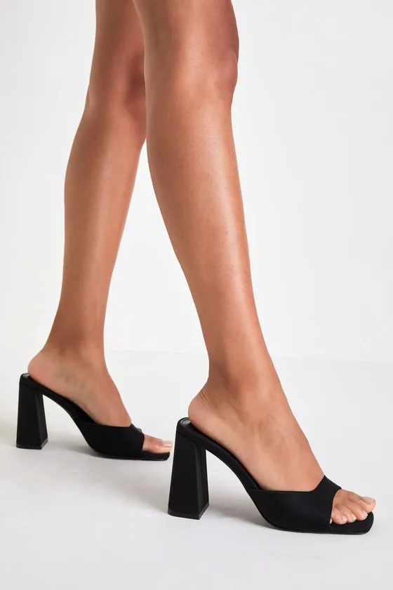 Preslie Black Satin High Heel Slide Sandals sold by Lulus product image thumbnail 2