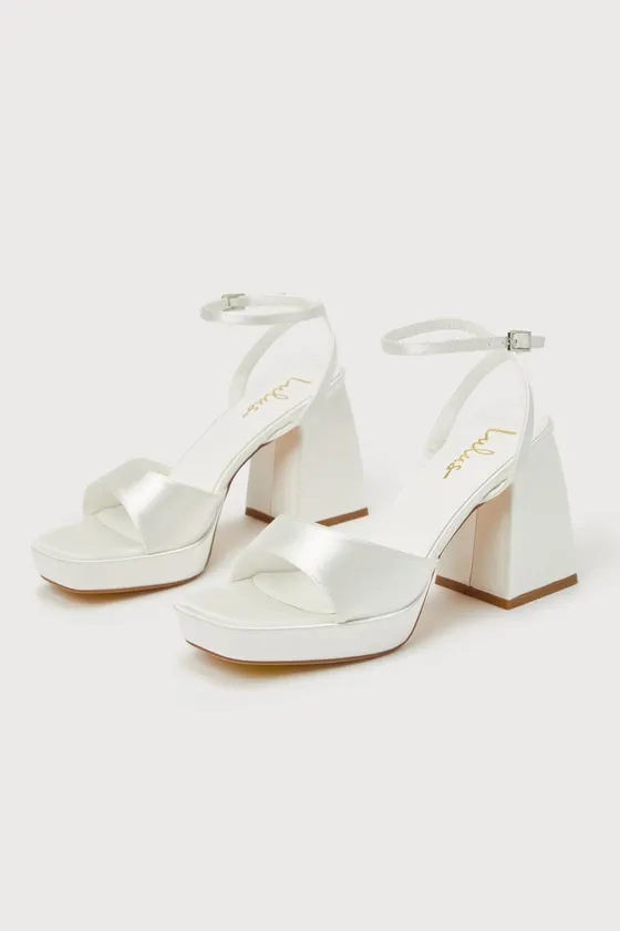 Shirine Ivory Satin Platform Ankle Strap Heels sold by Lulus product image thumbnail 3