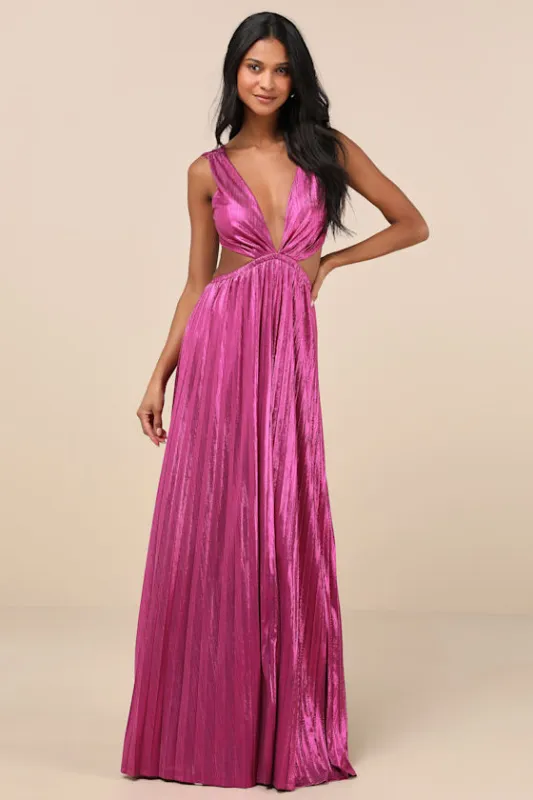 Shining Luxury Magenta Metallic Lurex Cutout Maxi Dress sold by Lulus