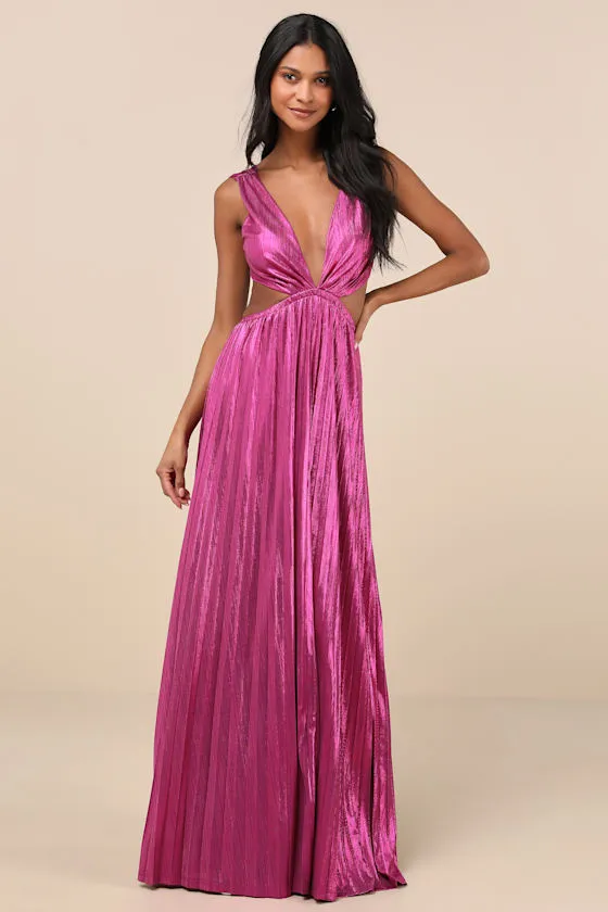 Shining Luxury Magenta Metallic Lurex Cutout Maxi Dress sold by Lulus