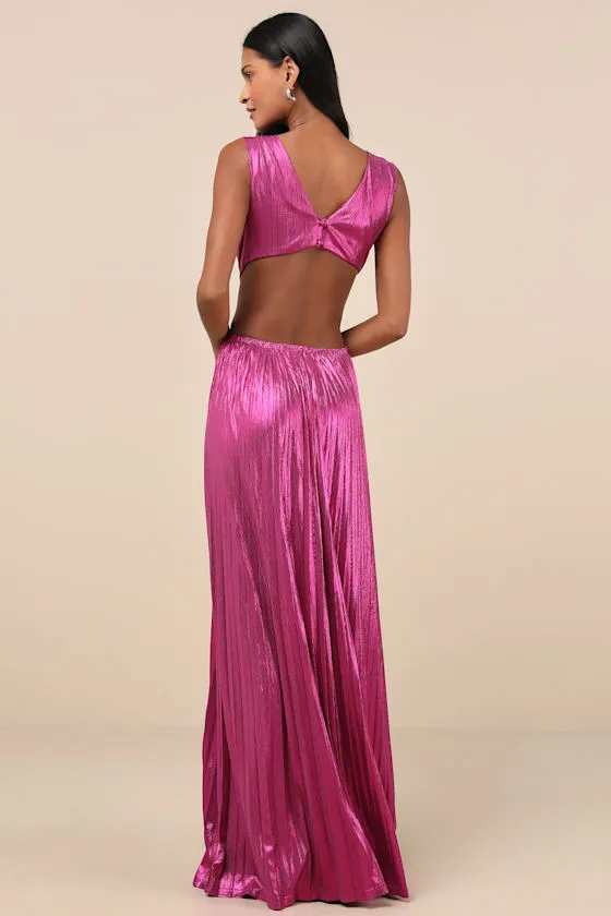 Shining Luxury Magenta Metallic Lurex Cutout Maxi Dress sold by Lulus product image thumbnail 2