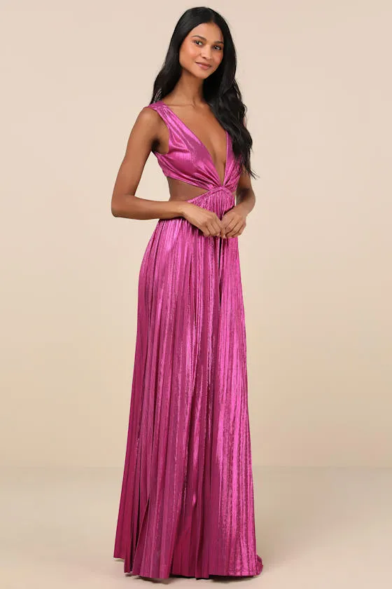 Shining Luxury Magenta Metallic Lurex Cutout Maxi Dress sold by Lulus product image thumbnail 3