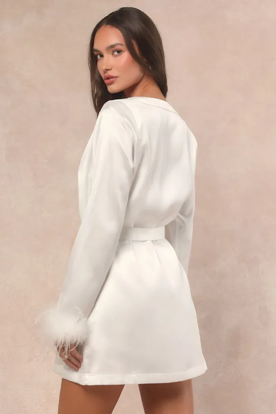 Kamili Ivory Satin Feather Robe sold by Lulus product image thumbnail 2