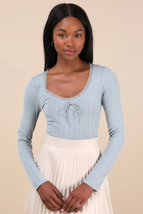 Celise Light Blue Pointelle Knit Long Sleeve Top sold by Lulus