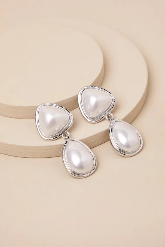 Stella Silver Pearl Drop Earrings sold by Lulus product image thumbnail 2