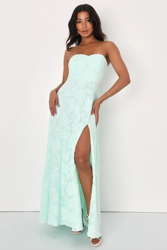 Garden of Romance Mint Green Floral Burnout Strapless Maxi Dress sold by Lulus